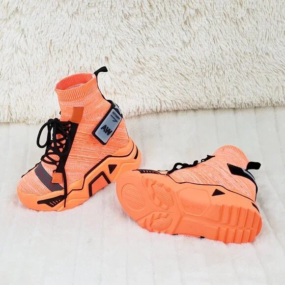 Wang Damson Pull On Platform Hidden Wedge Sock Sneakers Orange 🍊 NIB - Picture 6 of 13